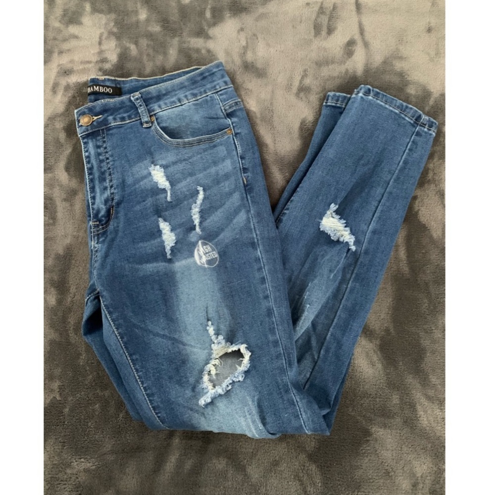 High Waisted Medium Wash Ripped Jeans